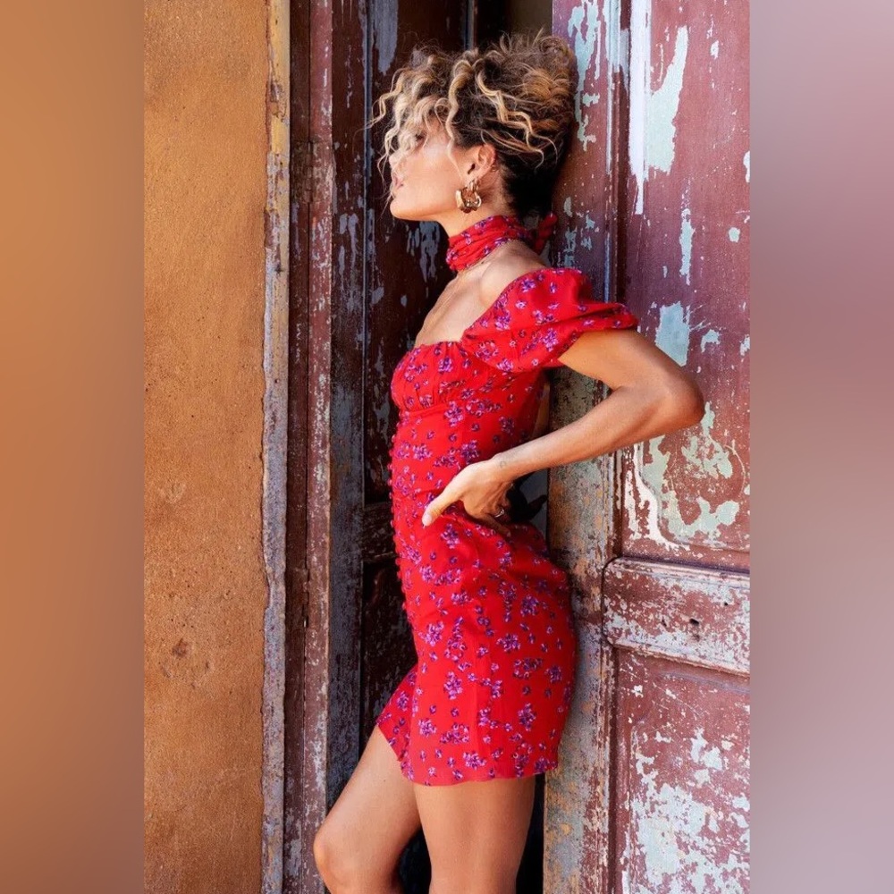 Rat and Boa Floral Red Dress XS